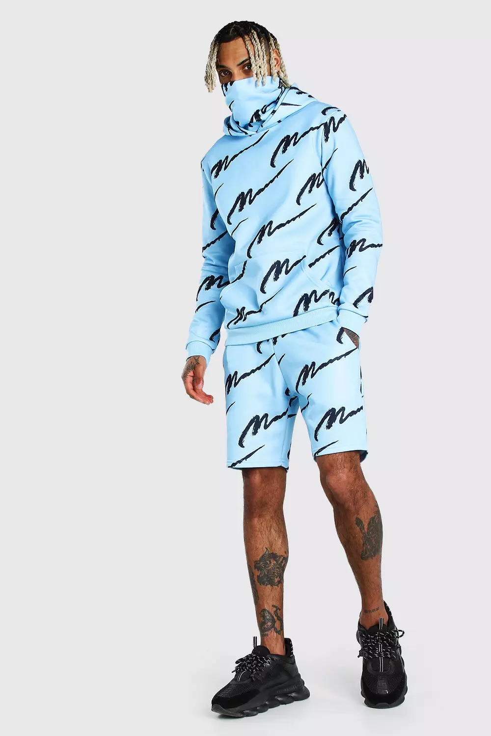 All over man 2024 printed hooded short tracksuit